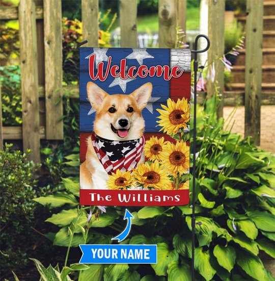 DIF12005-Corgi Personalized Flag
