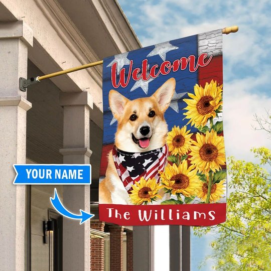 DIF12005-Corgi Personalized Flag