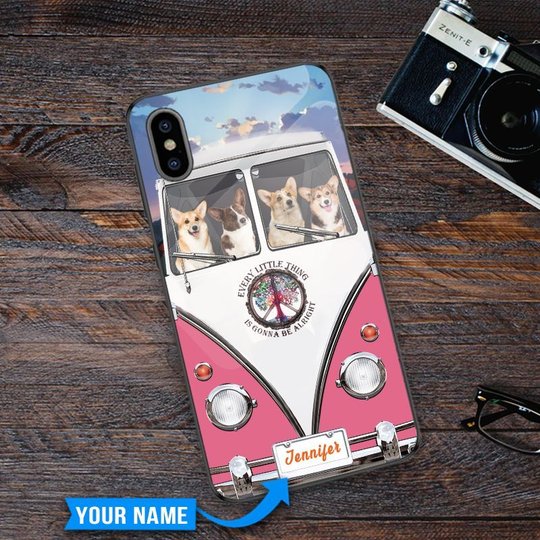 THP20070311 Hippie Corgi Personalized Glass Phone Case