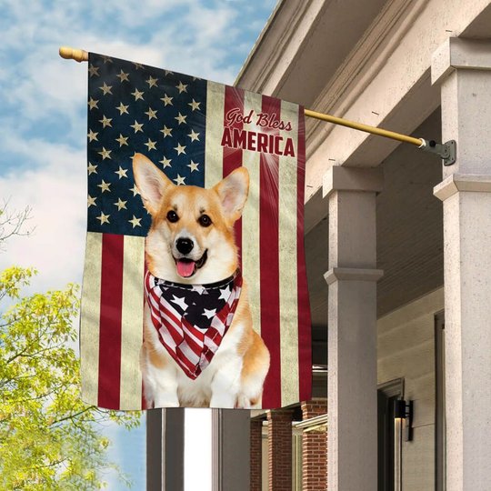 THF0123 Corgi God Bless House Flag