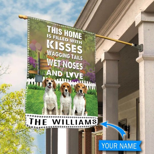 BIF2503 Beagle This Home Is Filled With Kisses Personalized Flag