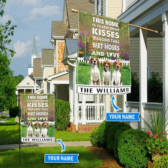 BIF2503 Beagle This Home Is Filled With Kisses Personalized Flag