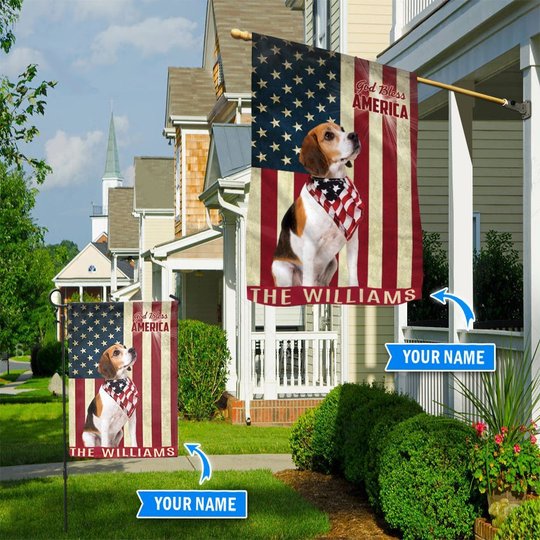 THF0207 Beagle God Bless America Personalized Flag