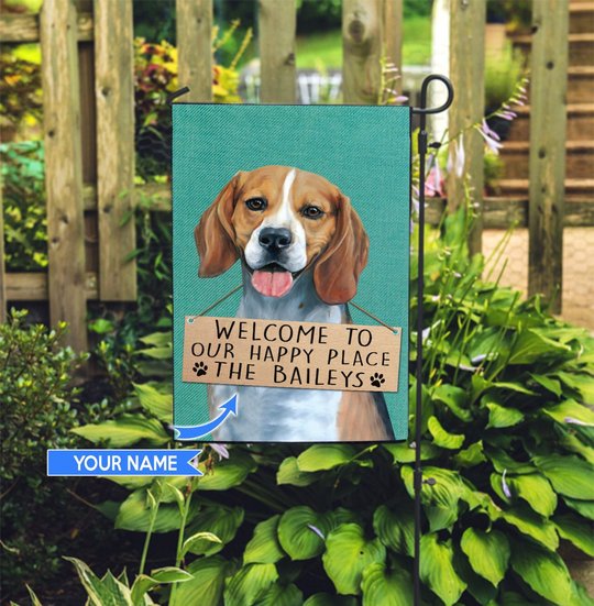 THF20072201 Beagle-Welcome to our happy place Personalized Flag