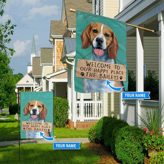 THF20072201 Beagle-Welcome to our happy place Personalized Flag