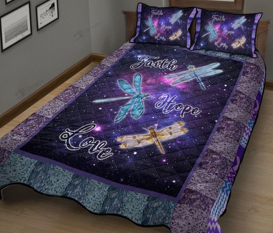 BIE0201 DRAGONFLY FAITH HOPE LOVE Quilt Bed Set