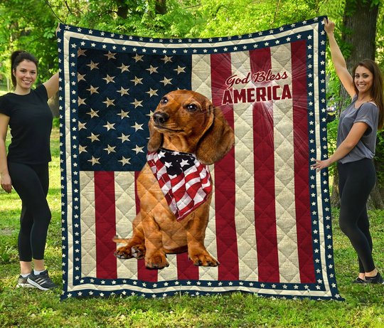 Dachshund God Bless America Quilt Bed Set & Quilt Blanket