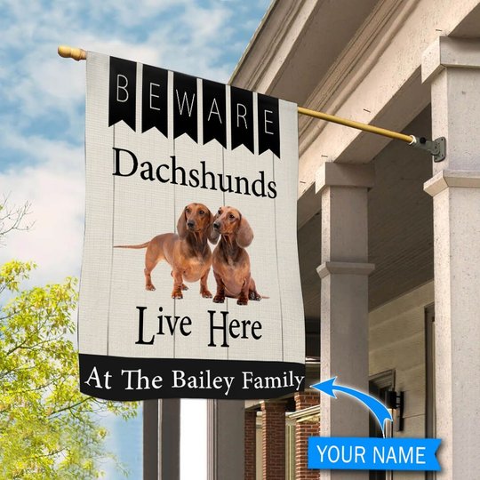 BIF2302 Beware Dachshunds Live here Personalized Flag