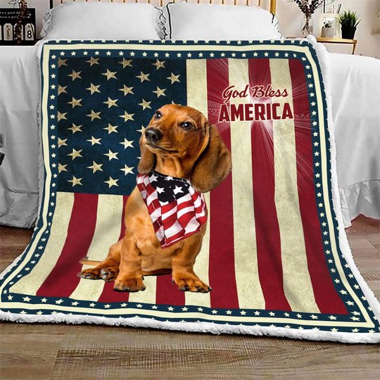 Dachshund God Bless America Quilt Bed Set & Quilt Blanket