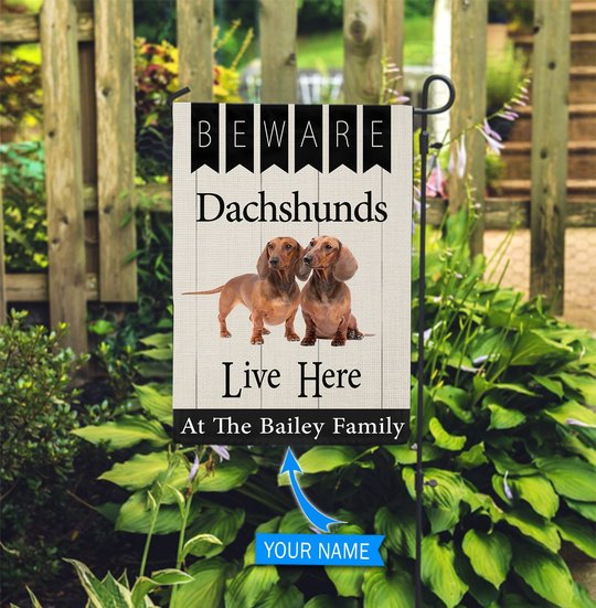 BIF2302 Beware Dachshunds Live here Personalized Flag