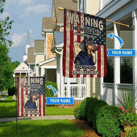 BIF20070202 Patrolled by Black and Tan Dachshund Personalized Flag