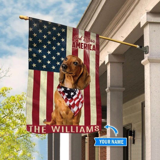 THF0169 Dachshund God Bless America Personalized Flag