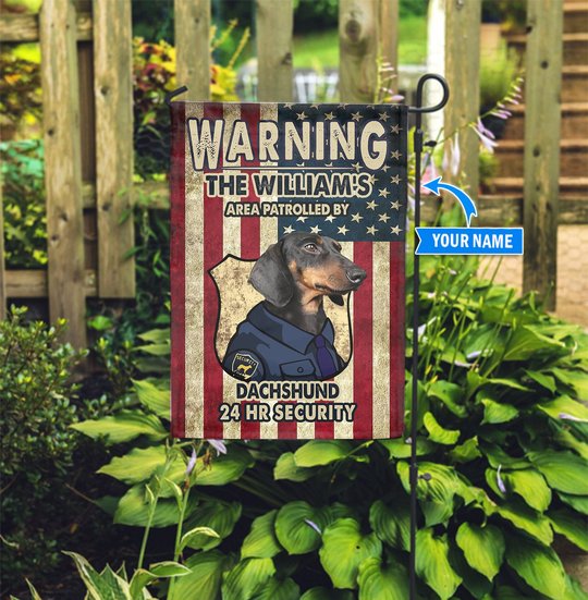 BIF20070202 Patrolled by Black and Tan Dachshund Personalized Flag