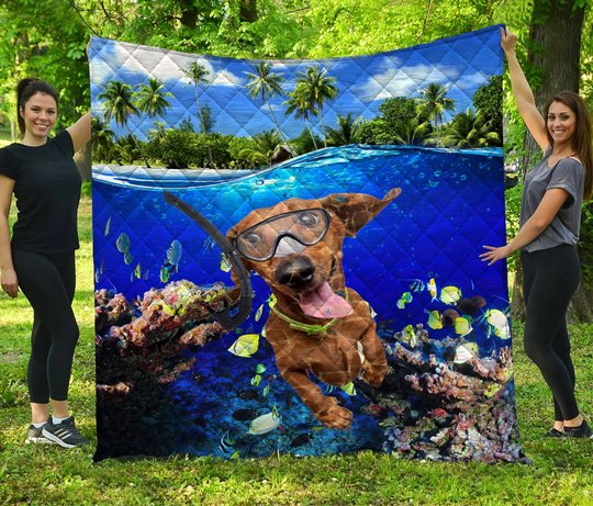 DIEDOG2307003-DIQDOG2307003 Dachshunds DIVING Quilt Bed Set & Quilt Blanket