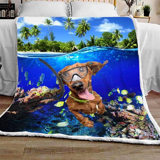 DIEDOG2307003-DIQDOG2307003 Dachshunds DIVING Quilt Bed Set & Quilt Blanket
