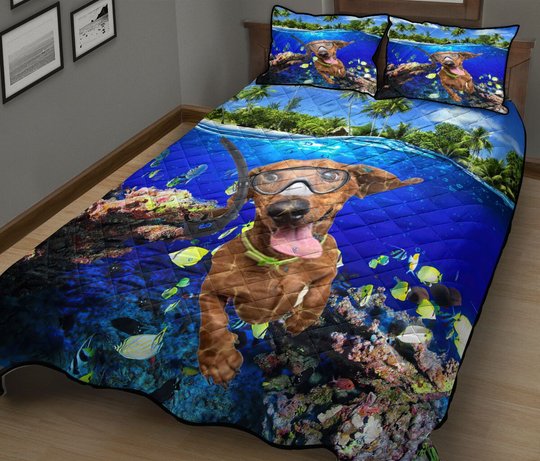 DIEDOG2307003-DIQDOG2307003 Dachshunds DIVING Quilt Bed Set & Quilt Blanket