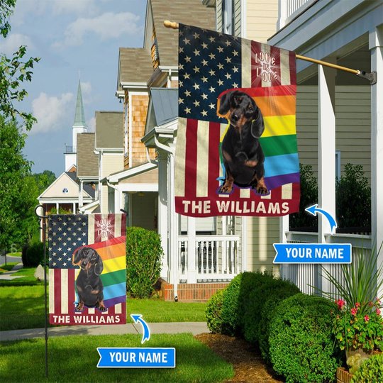 MHFCHO303 Black Dachshund LGBT Personalized Flag