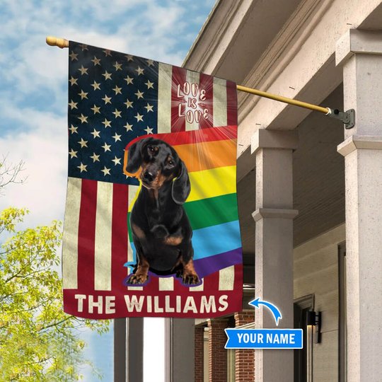 MHFCHO303 Black Dachshund LGBT Personalized Flag