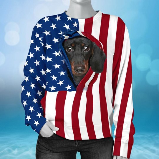 BIT0403 Dachshund Opened Flag USA 3D HOODIE