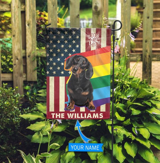 MHFCHO303 Black Dachshund LGBT Personalized Flag