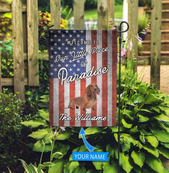 BIF20070903 Dachshund Welcome To Our Paradise Personalized Flag