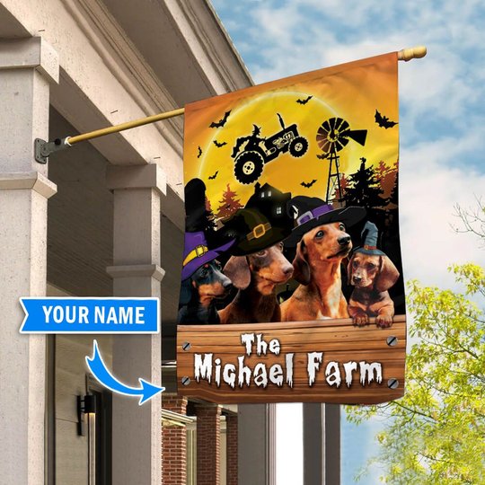 TUF1105 Dachshund Halloween Farm Personalized Flag