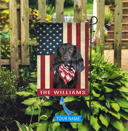 BIF1336 Black dachshund long hair Personalized Flag