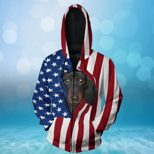 BIT0403 Dachshund Opened Flag USA 3D HOODIE
