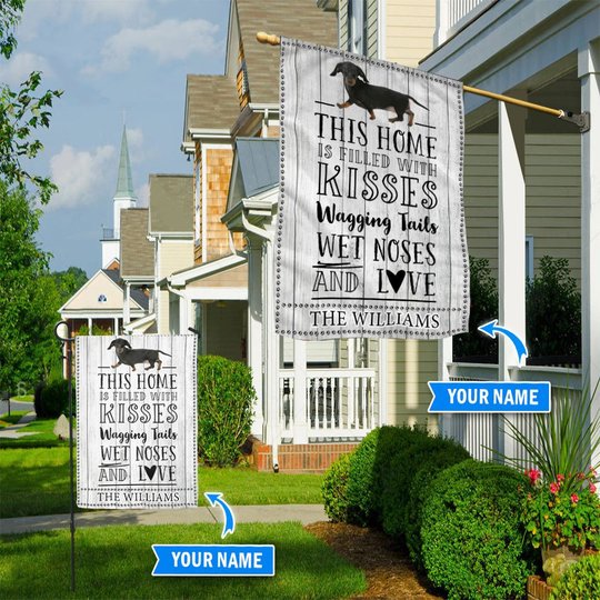 BIF2401 Dachshund This Home Is Filled With Kisses Personalized Flag