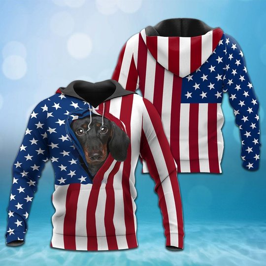 BIT0403 Dachshund Opened Flag USA 3D HOODIE
