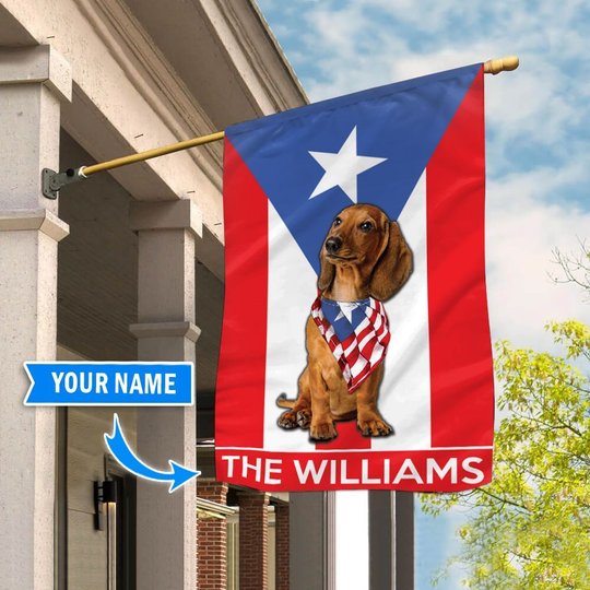 DIFDS1009-Dachshund Puerto rico Personalized Flag