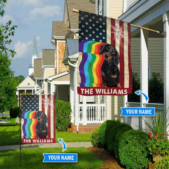 MHFCHO403 Black Dachshund LGBT Personalized Flag