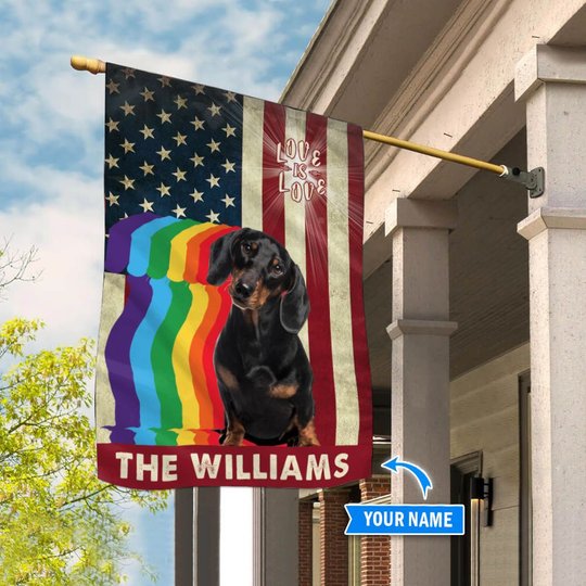 MHFCHO403 Black Dachshund LGBT Personalized Flag