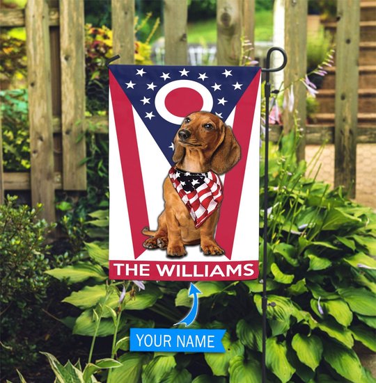 DIFDS1008-Dachshund Ohio Personalized Flag