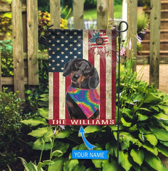 MHFCHO211 Black Dachshund Hippie Personalized Flag