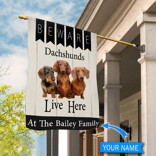 BIF2313 Beware Dachshunds Live here Personalized Flag