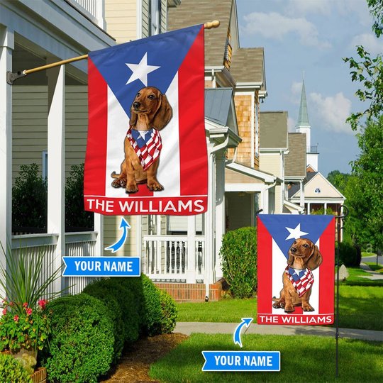 DIFDS1009-Dachshund Puerto rico Personalized Flag