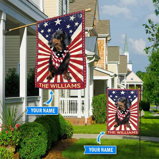 DIF3017-BLACK Dachshund Personalized Flag