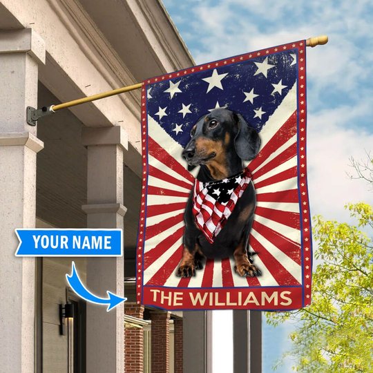 DIF3017-BLACK Dachshund Personalized Flag