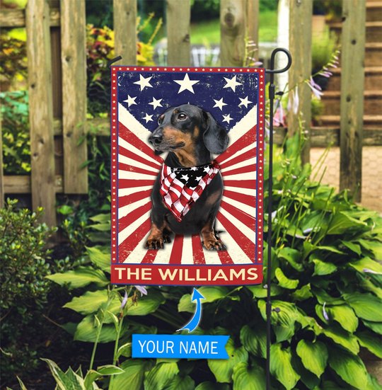 DIF3017-BLACK Dachshund Personalized Flag