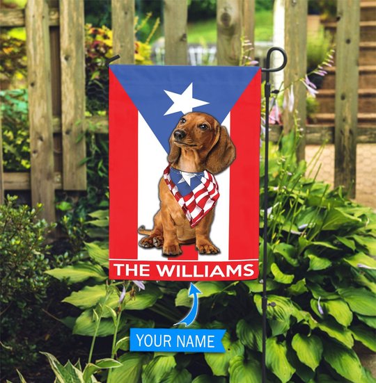 DIFDS1009-Dachshund Puerto rico Personalized Flag