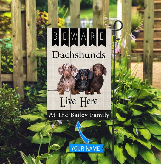BIF2312 Beware Dachshunds Live here Personalized Flag Personalized Flag