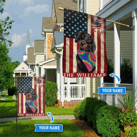 MHFCHO211 Black Dachshund Hippie Personalized Flag