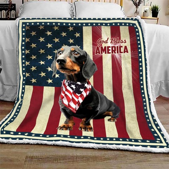 Black Dachshund God Bless America Quilt Bed Set & Quilt Blanket