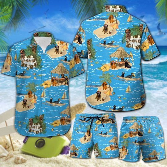 CHT0115-CHO0115 Beach Dachshund Hawaii Set