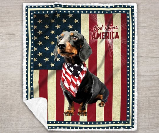 Black Dachshund God Bless America Quilt Bed Set & Quilt Blanket