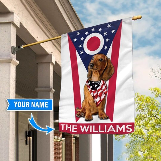 DIFDS1008-Dachshund Ohio Personalized Flag