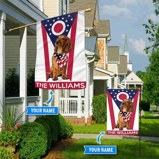 DIFDS1008-Dachshund Ohio Personalized Flag