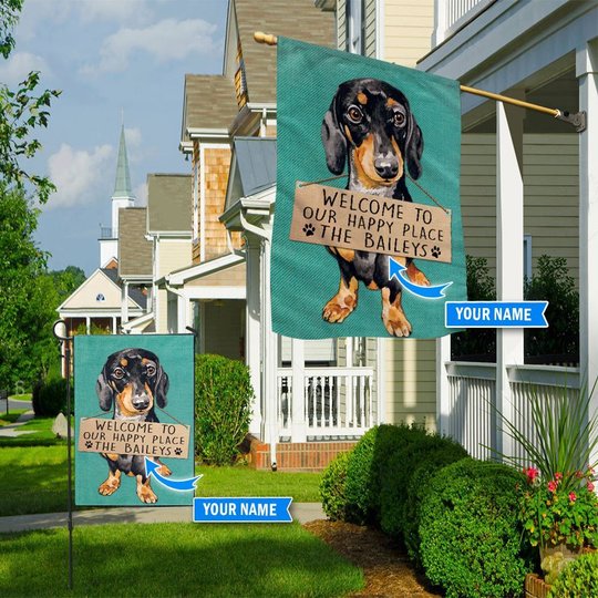 THF20072204 Dachshund-Welcome to our happy place Personalized Flag