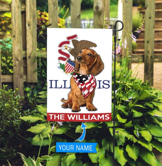 DIFDS1005-Dachshund Illinois Personalized Flag